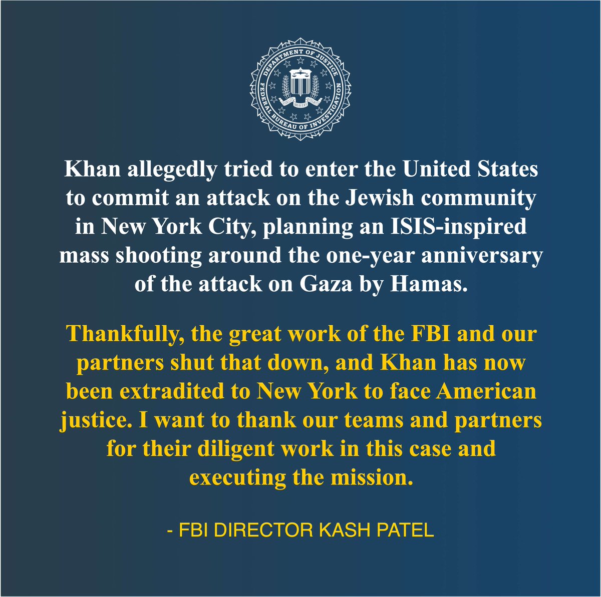 Pakistani National Extradited for Alleged ISIS Plot on NYC Jewish Site