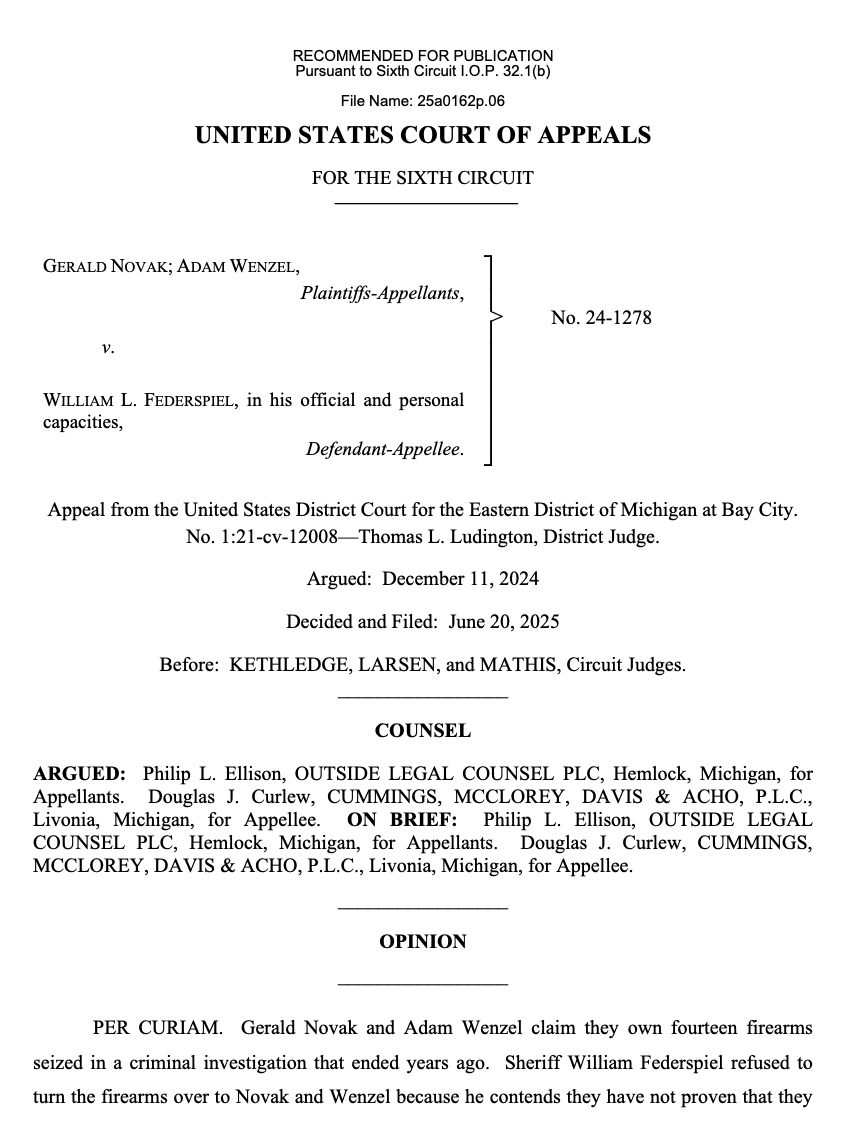 Sixth Circuit Revives Lawsuit Against Sheriff Over Seized Guns!