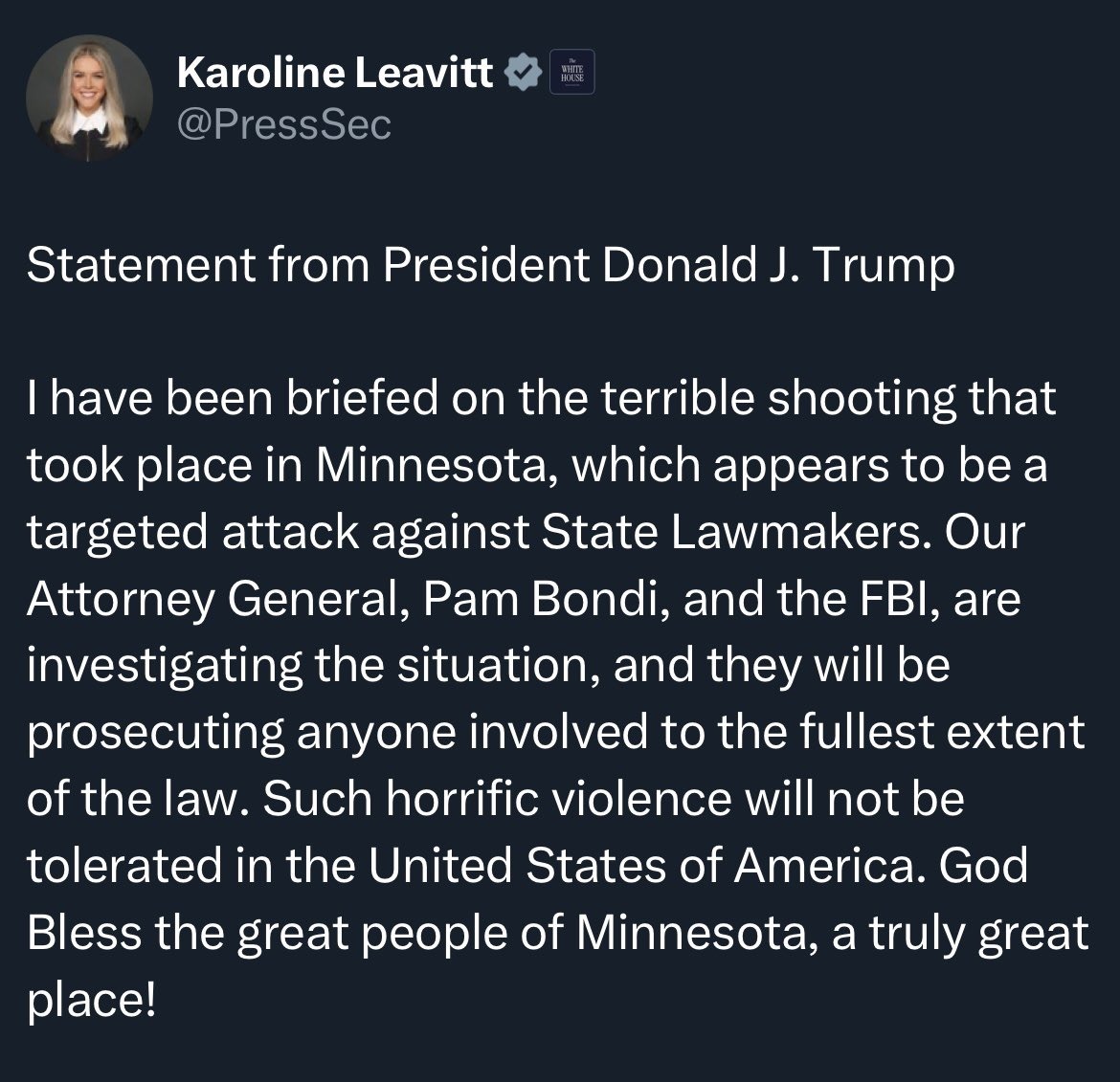 TRUMP: MINNESOTA SHOOTING TARGETING LAWMAKERS—JUSTICE NOW!