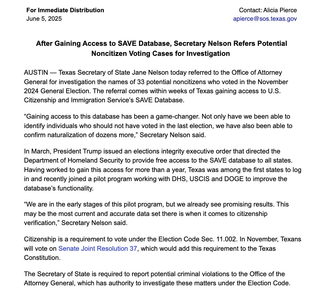 Texas Secretary of State Claims Voting Fraud with New Database!