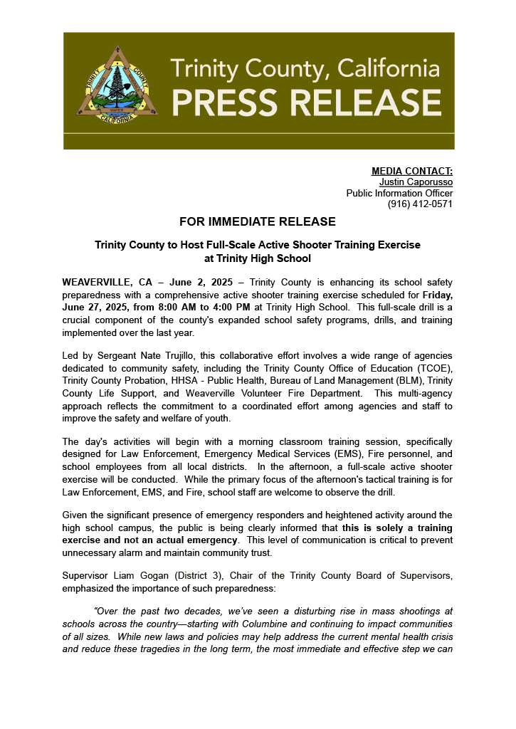 Trinity High School to Stage Shocking Active Shooter Drill!