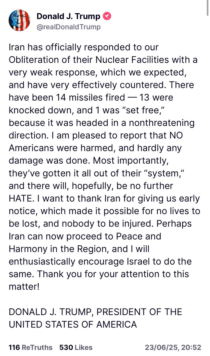 Trump Claims Iran's Response to Missile Attack Was Pathetic!