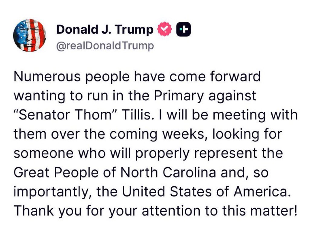 Trump to Meet Primary Challengers After Tillis’ OBBB Vote!