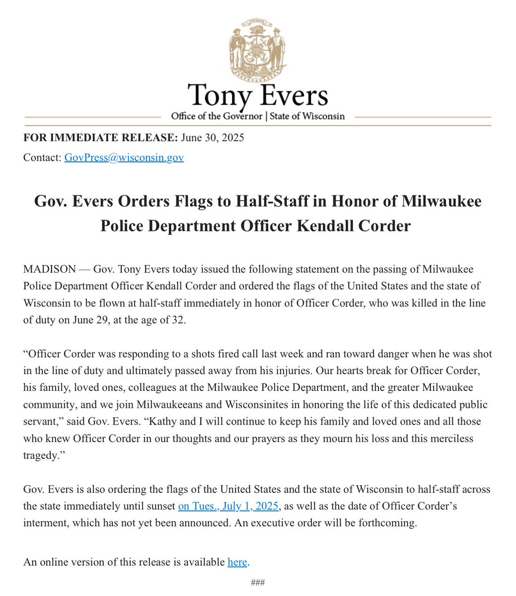 Wisconsin's Flags at Half-Staff: Controversy Erupts Over Officer's Death