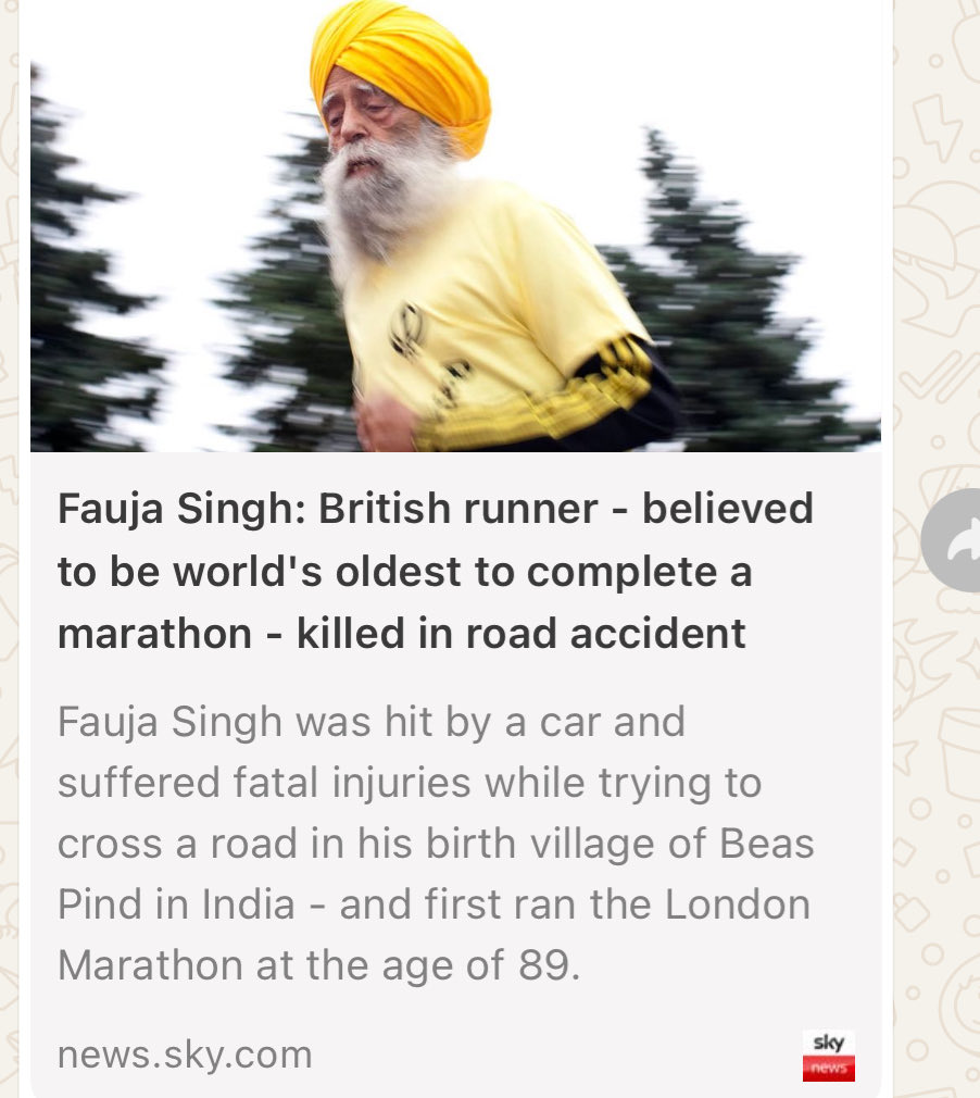 Death - Obituary News: Turbaned Tornado Fauja Singh, 114, Dies in Tragic Accident