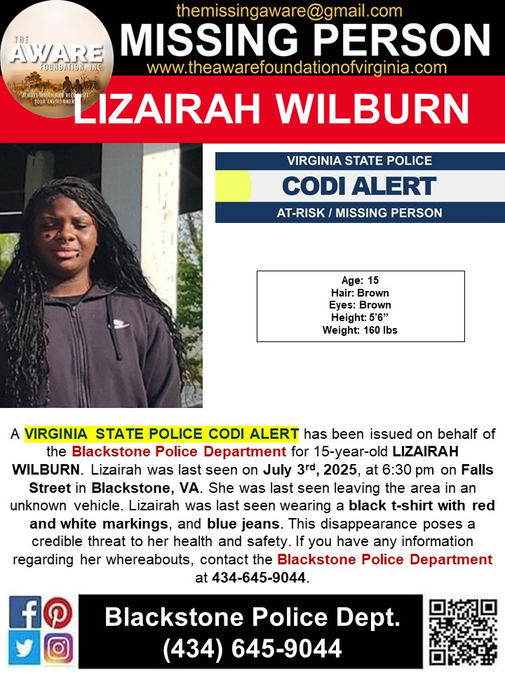 BREAKING: 15-Year-Old Goes Missing in Blackstone, VA!