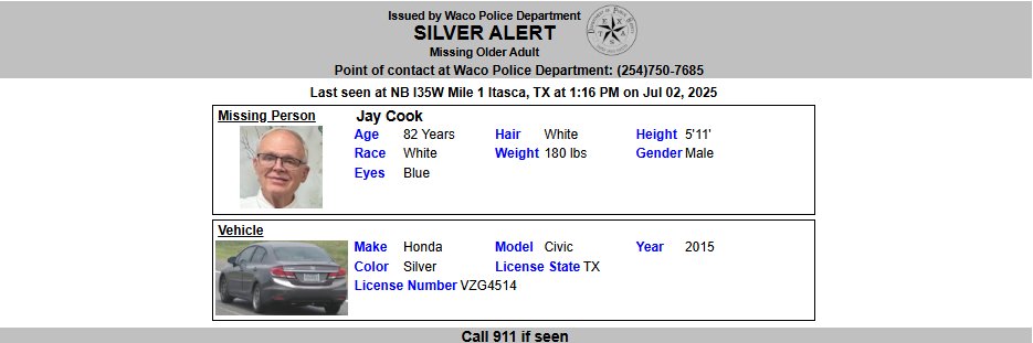 BREAKING: Silver Alert Issued for Missing Jay Cook in Texas!