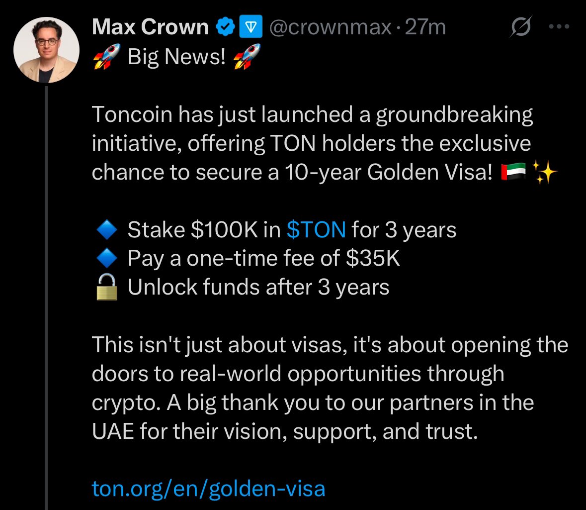 BREAKING: TON CEO Sparks Outrage with 10-Year Golden Visa Offer!