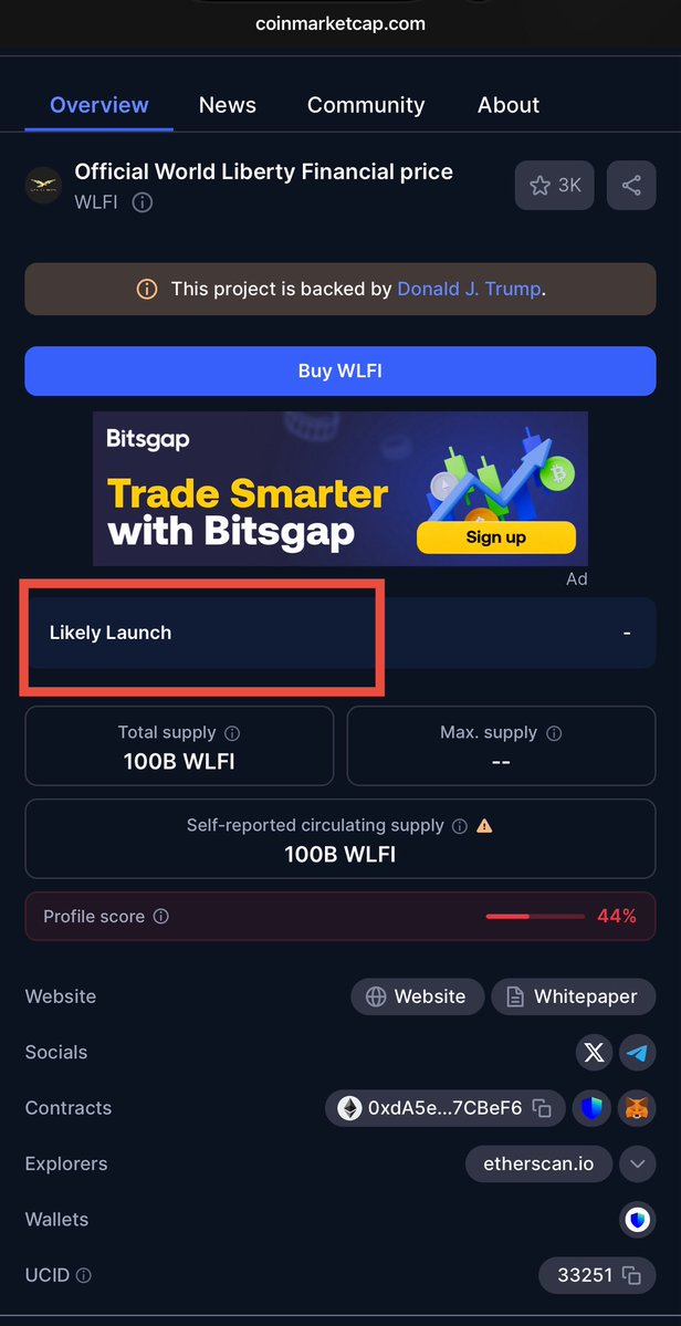🚨 BREAKING: $WLFI Listed on CoinMarketCap, Trump’s New Crypto!