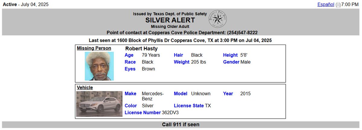 Breaking: Silver Alert Issued for Missing Man in Texas!