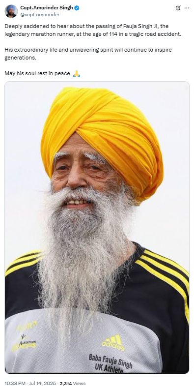 Death - Obituary News: Tragic Loss: Marathon Legend Fauja Singh Passes Away