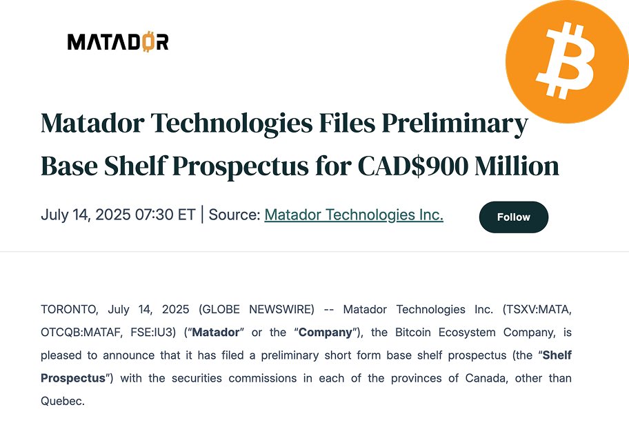 JUST IN: Matador Technologies Seeks C$900M for Bitcoin Blitz! —  Bitcoin investment news, Canadian tech stocks 2025, cryptocurrency funding announcements