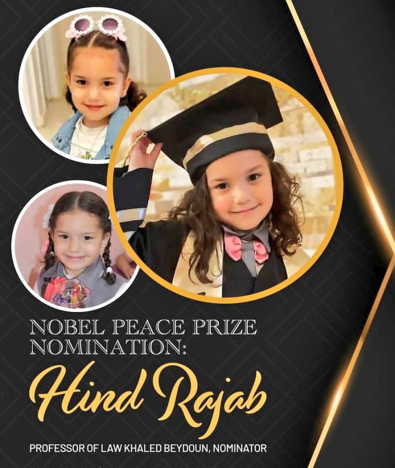 Outrage: 6-Year-Old Palestinian Nominee for Nobel Peace? —  Hind Rajab Nobel Peace Prize nomination, Palestinian child tragedy Nobel nomination, Khaled Beydoun submits Peace Prize candidacy