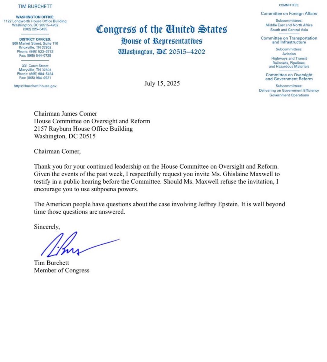 Rep. Burchett Demands Maxwell Testimony on Epstein Scandal! —  Ghislaine Maxwell testimony, Epstein investigation Congress, Rep. Tim Burchett Oversight Chair