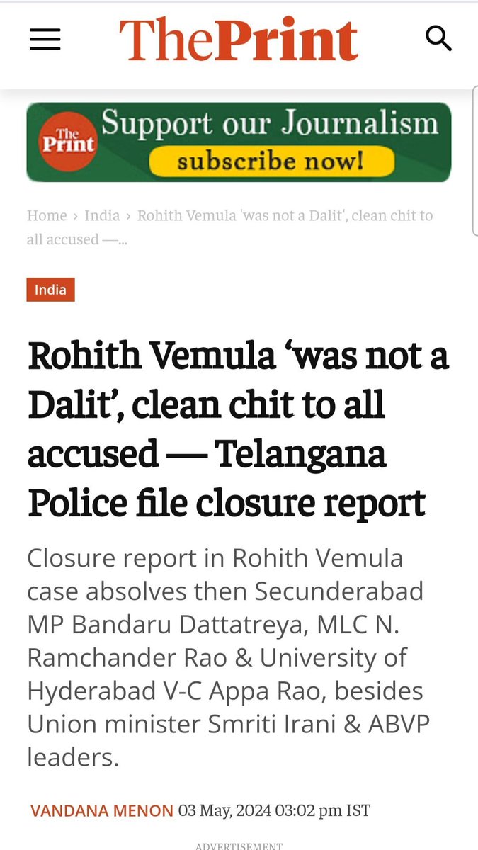 Shocking Closure: Rohith Vemula Not a Dalit After All? —  Congress propaganda Dalit safety India, Rohith Vemula suicide controversy, Telangana Police closure report 2025