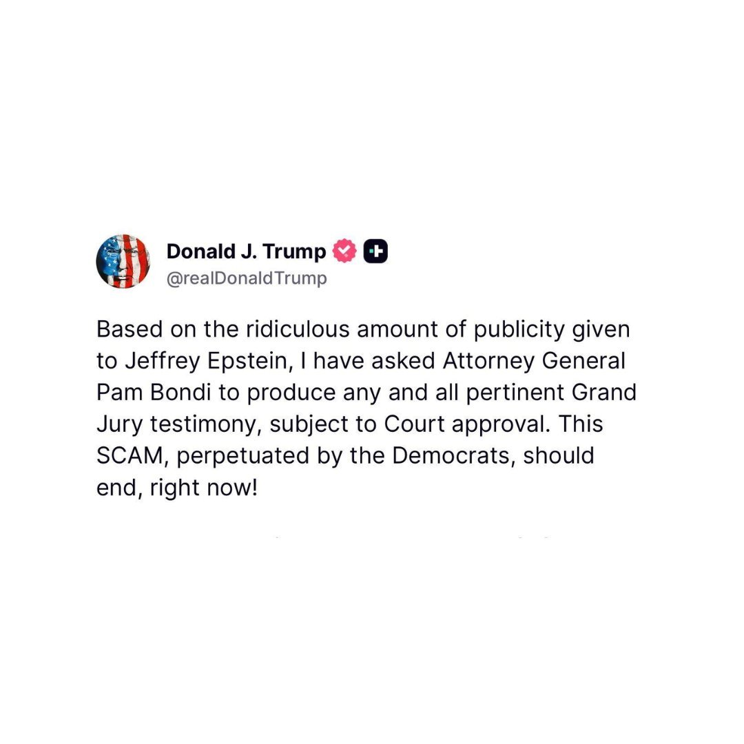 Trump Orders Release of Epstein Grand Jury Testimony! —  Trump Epstein case news, Pam Bondi Grand Jury testimony release, 2025 Epstein scandal update