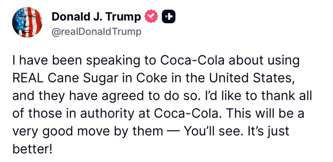 Trump's Shocking Coca-Cola Deal: Real Cane Sugar Returns? —  Coca-Cola sugar news, Trump Coca-Cola announcement, real cane sugar products 2025