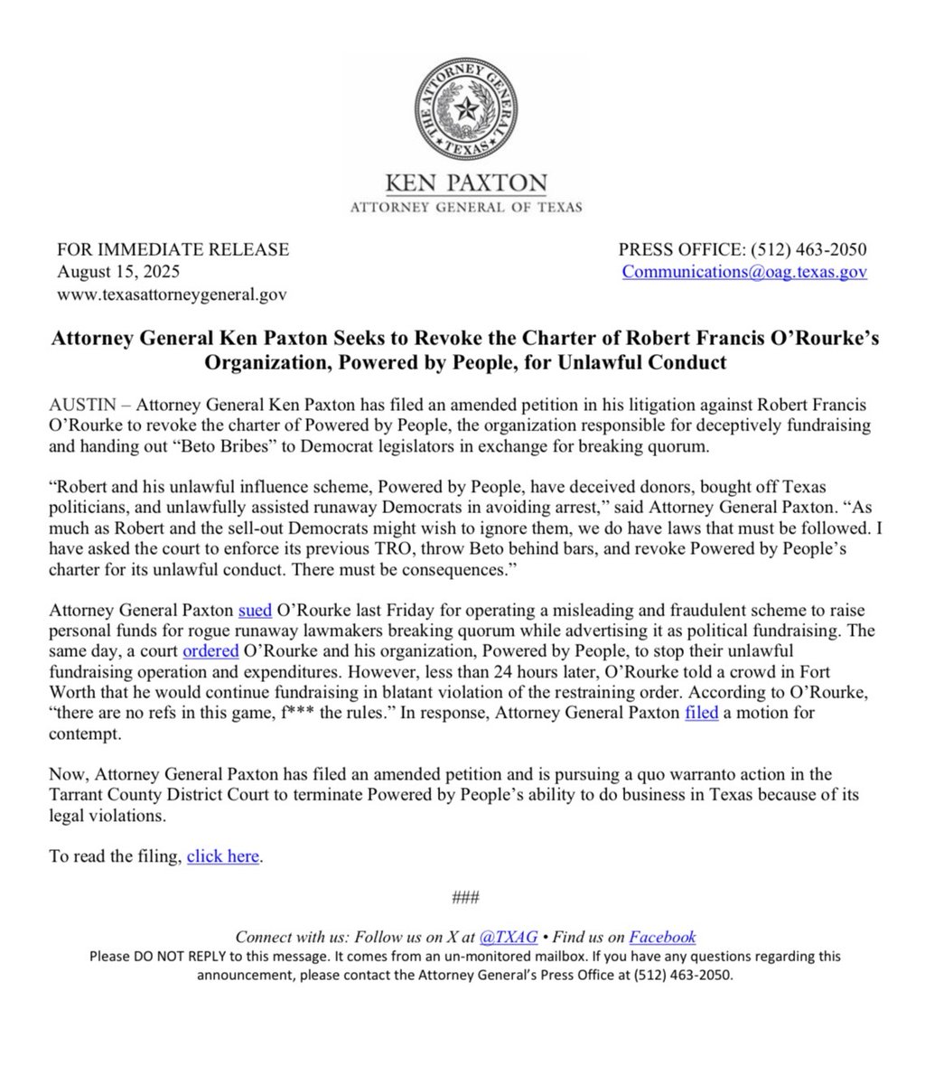 BREAKING: Beto's Group Faces Charter Revocation! —  Revoking Political Charters, Beto O'Rourke Controversy, Unlawful Political Conduct 2025