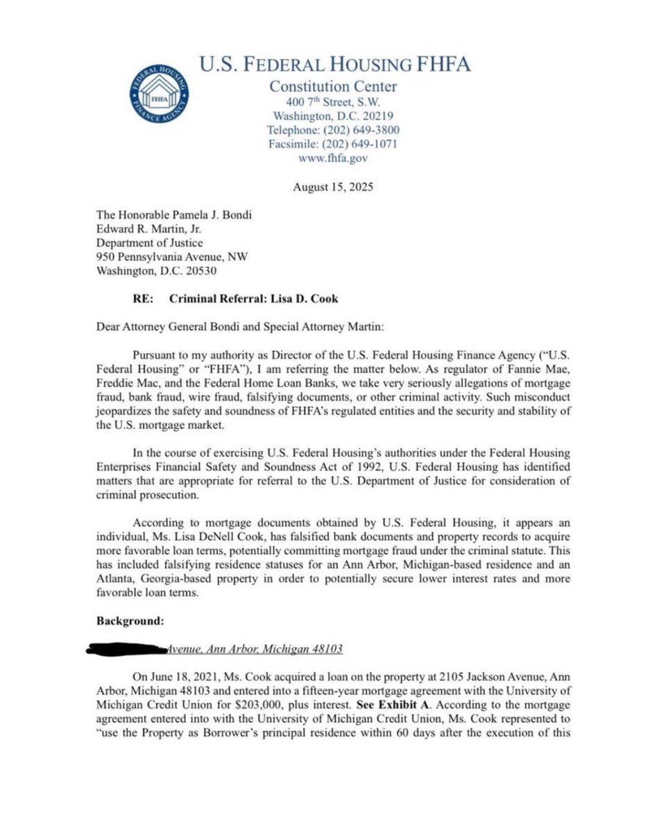 🚨BREAKING: Fed Governor Caught in Mortgage Fraud Scandal! —  mortgage fraud investigation, Federal Housing Finance Agency news, DOJ referral case 2025