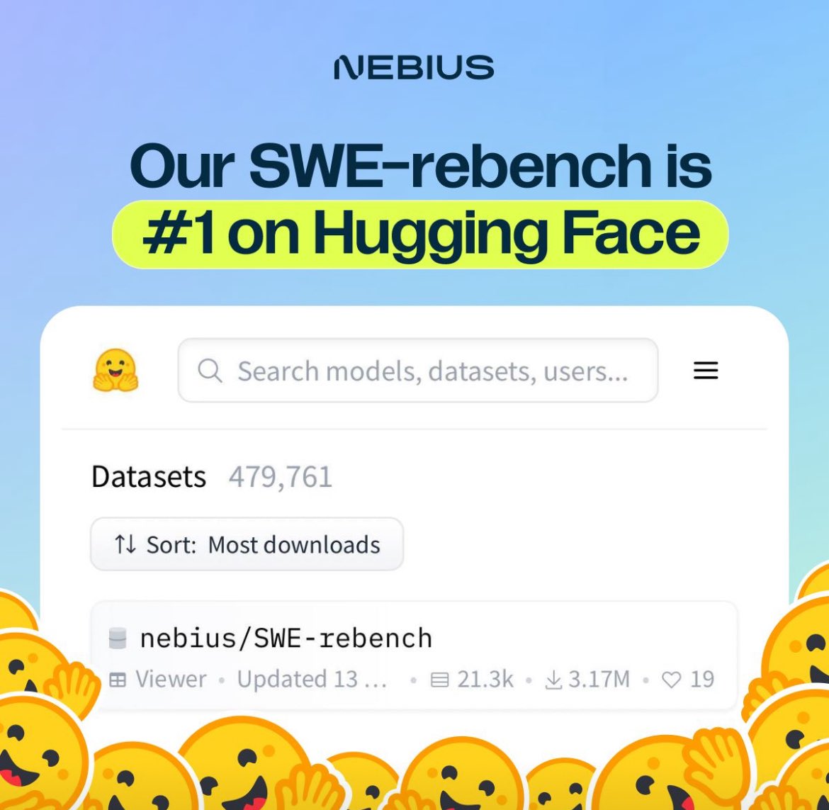 BREAKING: $NBIS SWE-rebench Dominates Hugging Face! —  AI dataset trends, Hugging Face downloads, code agent benchmarks