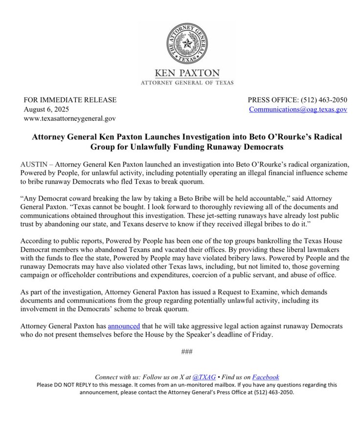 BREAKING: Texas AG Targets Beto O'Rourke's PAC in Bribery Probe! —  Texas political scandal, PAC funding investigation 2025, felony bribery allegations Texas