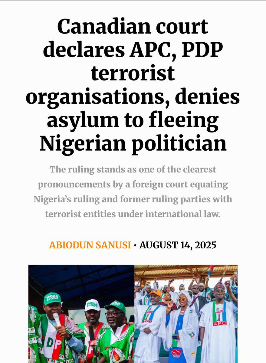 Canadian Court Labels Nigerian Parties as Terrorists!  
Asylum Denied to Fleeing Politician Amidst Controversy —  Canadian court ruling on Nigerian parties, Nigeria political asylum denied, foreign court terrorism designation