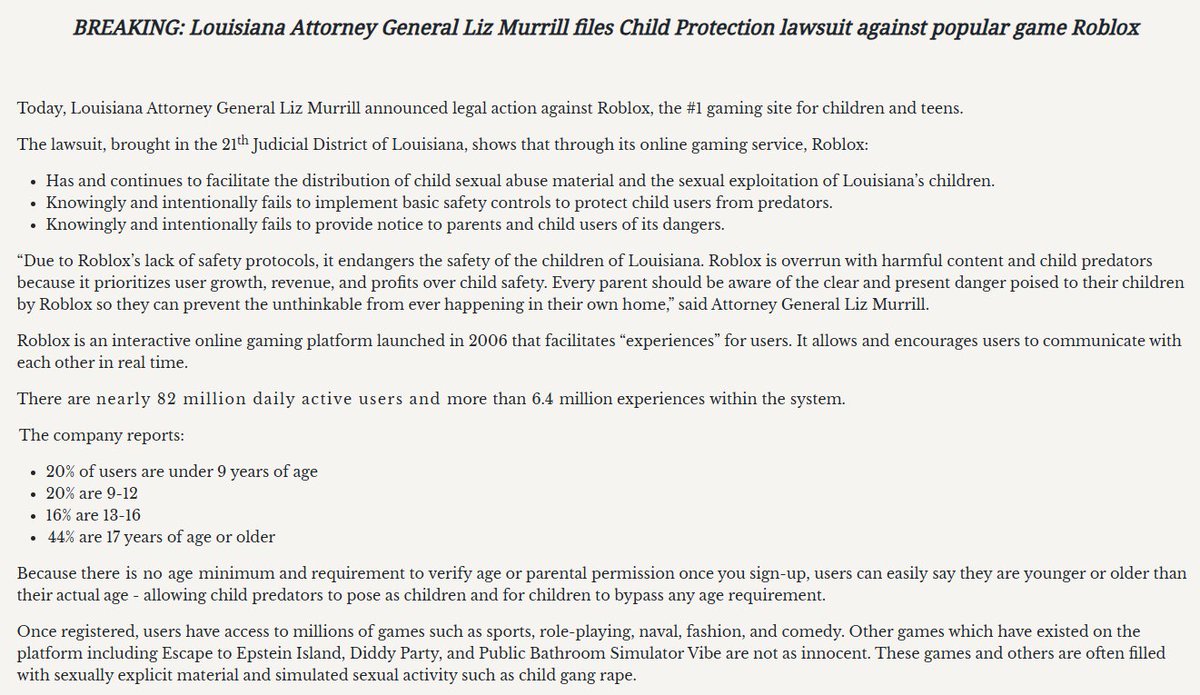 Louisiana AG vs. Roblox: Child Safety or Profit? —  child safety lawsuit, online gaming regulations 2025, internet safety for kids