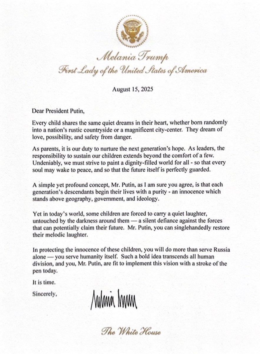 Melania Trump's Bold Plea to Putin: Save the Children! —  Melania Trump peace initiative, Putin letter children, First Lady diplomacy 2025