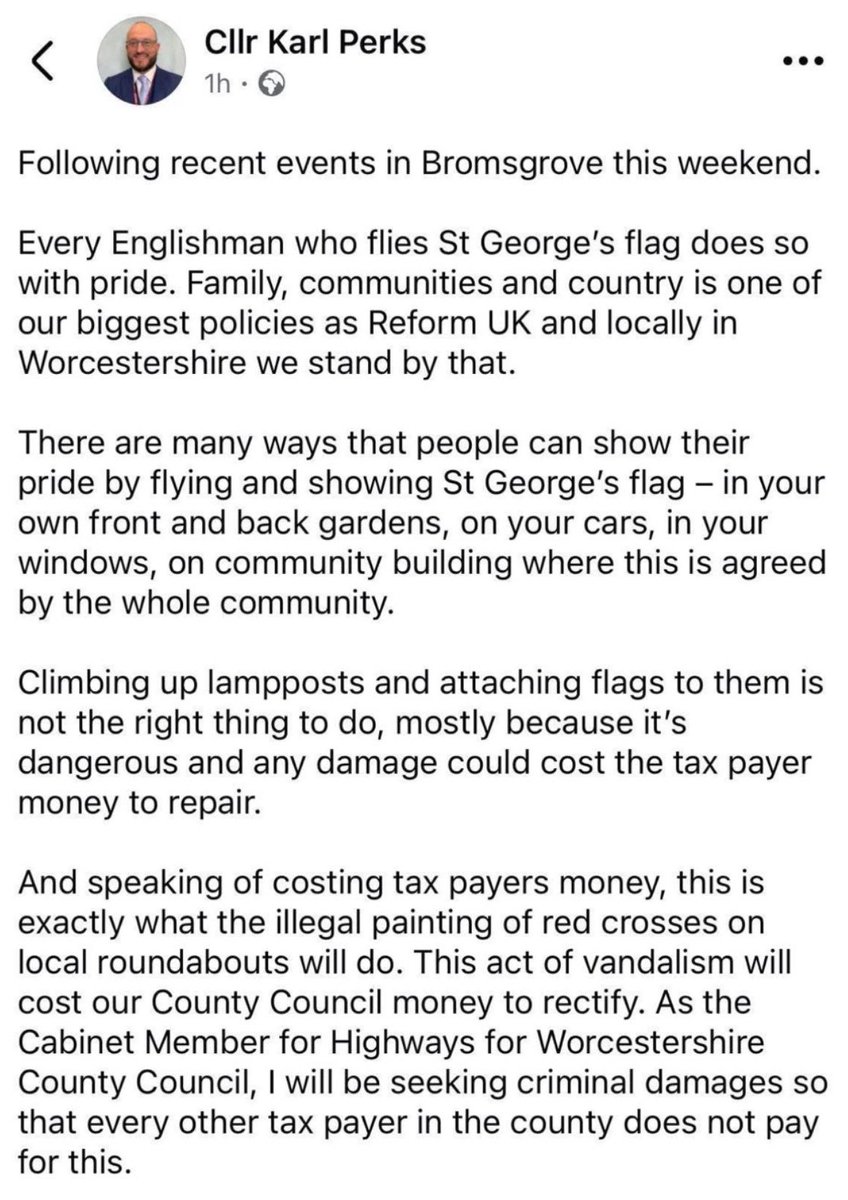 Outrage: Cllr Perks Wants to Prosecute St George’s Artist! —  Cllr Karl Perks Bromsgrove controversy, St George's Cross prosecution news, Reform Party UK political disputes