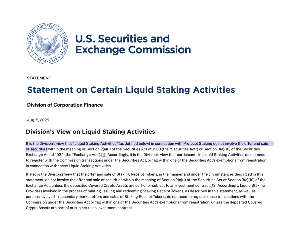 SEC Shocks Wall Street: Liquid Staking Isn't a Security! —  cryptocurrency regulation update, liquid staking compliance 2025, SEC ruling on crypto assets