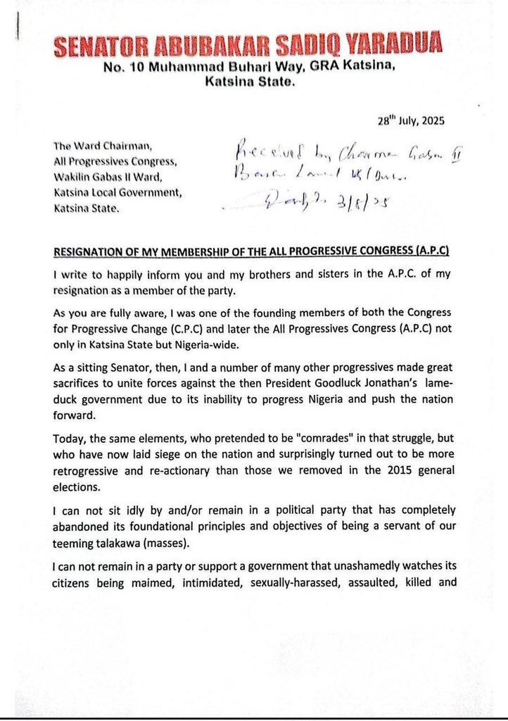 Senator Yaradua Shocks Nation: Switches Parties Amidst Scandal! —  Political news 2025, Senator Yaradua ADC announcement, APC leadership changes