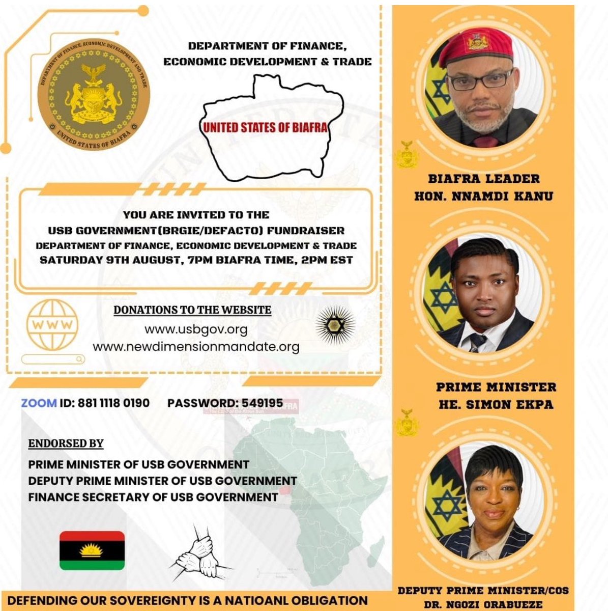 "Shocking Fundraiser: What Happens When Biafra Unites?" —  USB Fundraising Event, Virtual Meeting Invitation, Join Our Fundraiser