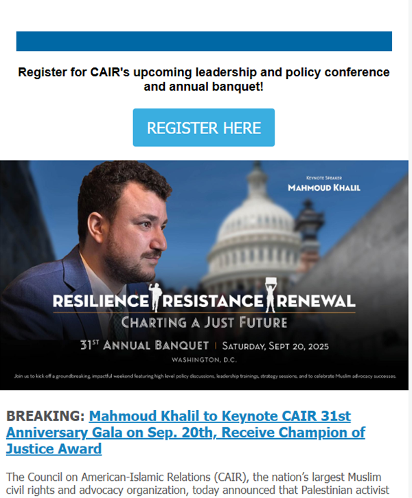 Shocking: Terrorist Advocate to Headline CAIR Banquet! —  Terrorism financing events, CAIR National controversy, Mahmoud Khalil leadership banquet