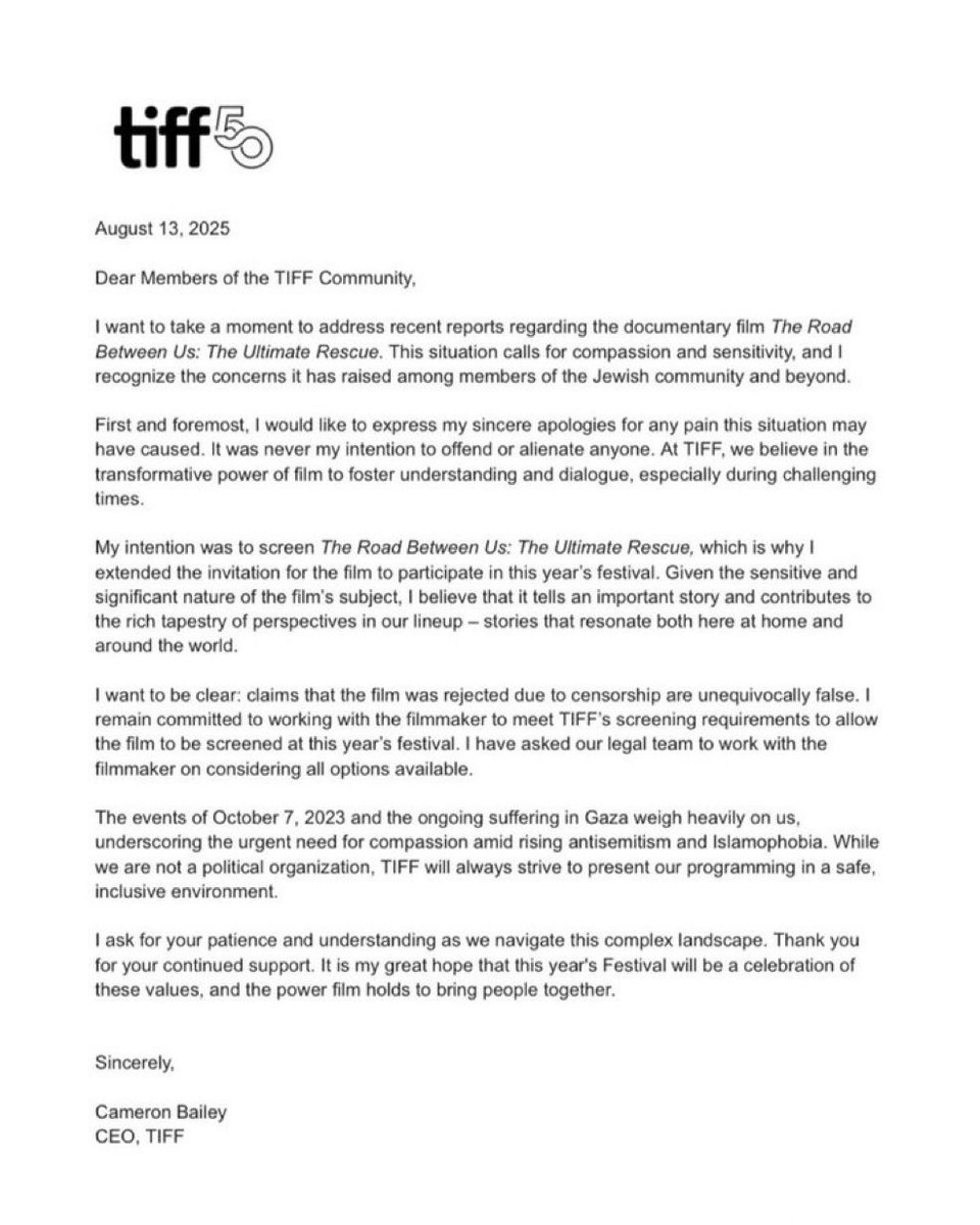 TIFF's Apology Sparks Debate: Censorship or Justice? —  Toronto Film Festival apology, documentary censorship controversy, antisemitism and Islamophobia response