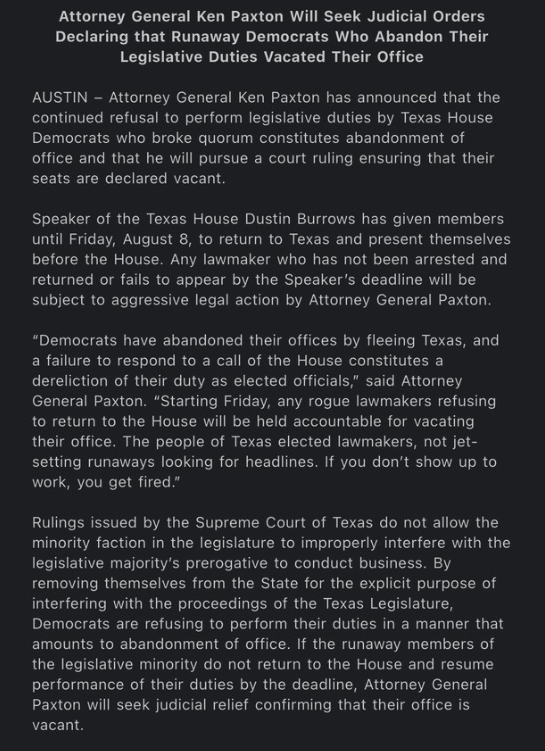 Texas AG Paxton's Shocking Move: Vacant Seats for Dems? —  Texas legal updates, quorum-breaking Democrats news, Ken Paxton court ruling 2025