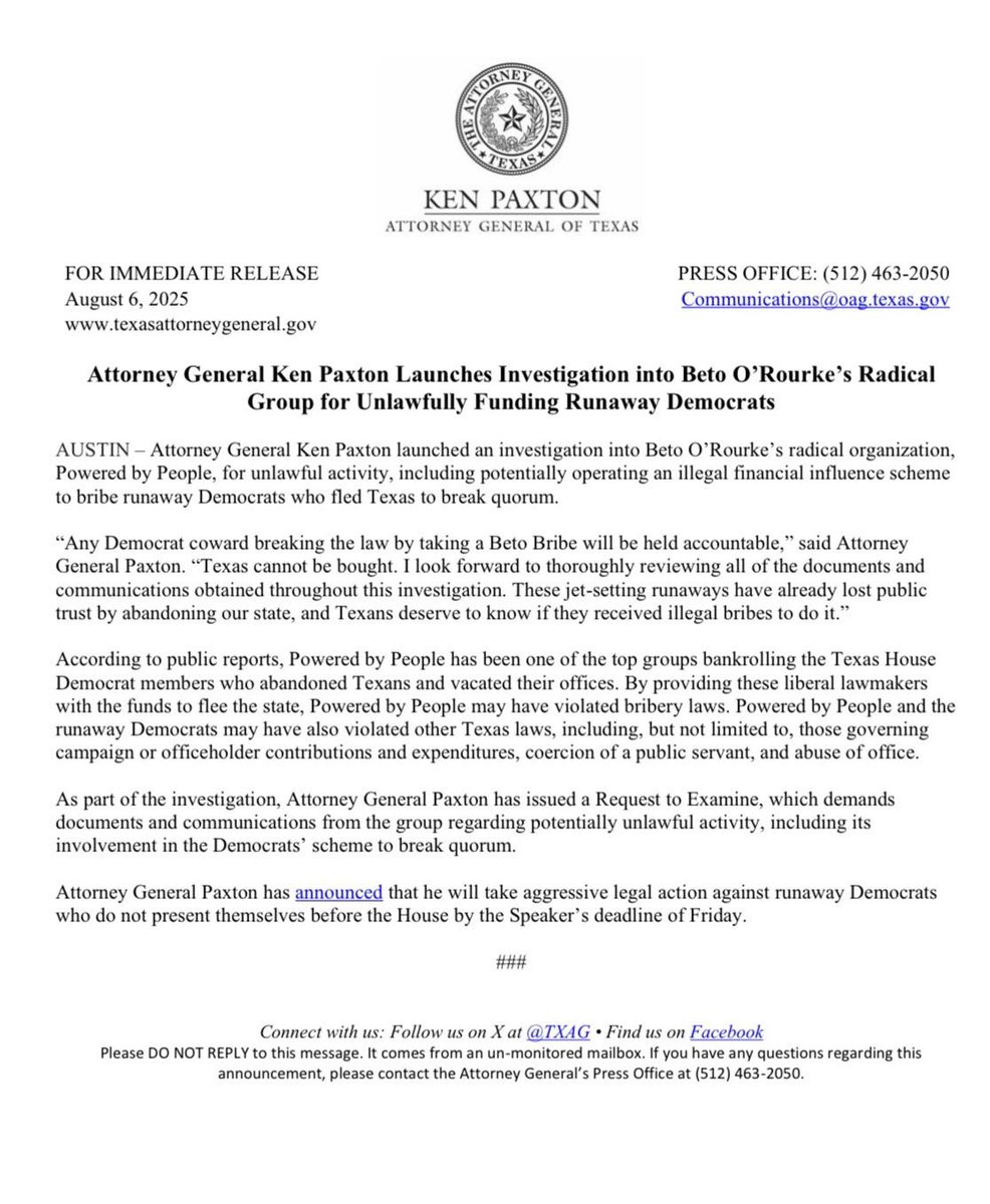 Texas AG Targets O’Rourke: Funding Scandal Unveiled! —  Texas election law investigation, Beto O’Rourke funding controversy, Democrat lawmakers redistricting challenges
