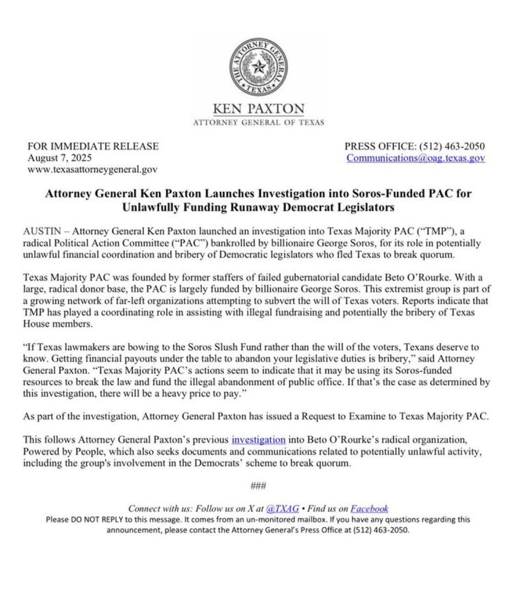 Texas AG Targets Soros PAC for 'Runaway' Democrats! —  Texas AG investigation, Soros PAC funding, Texas House Democrats scandal