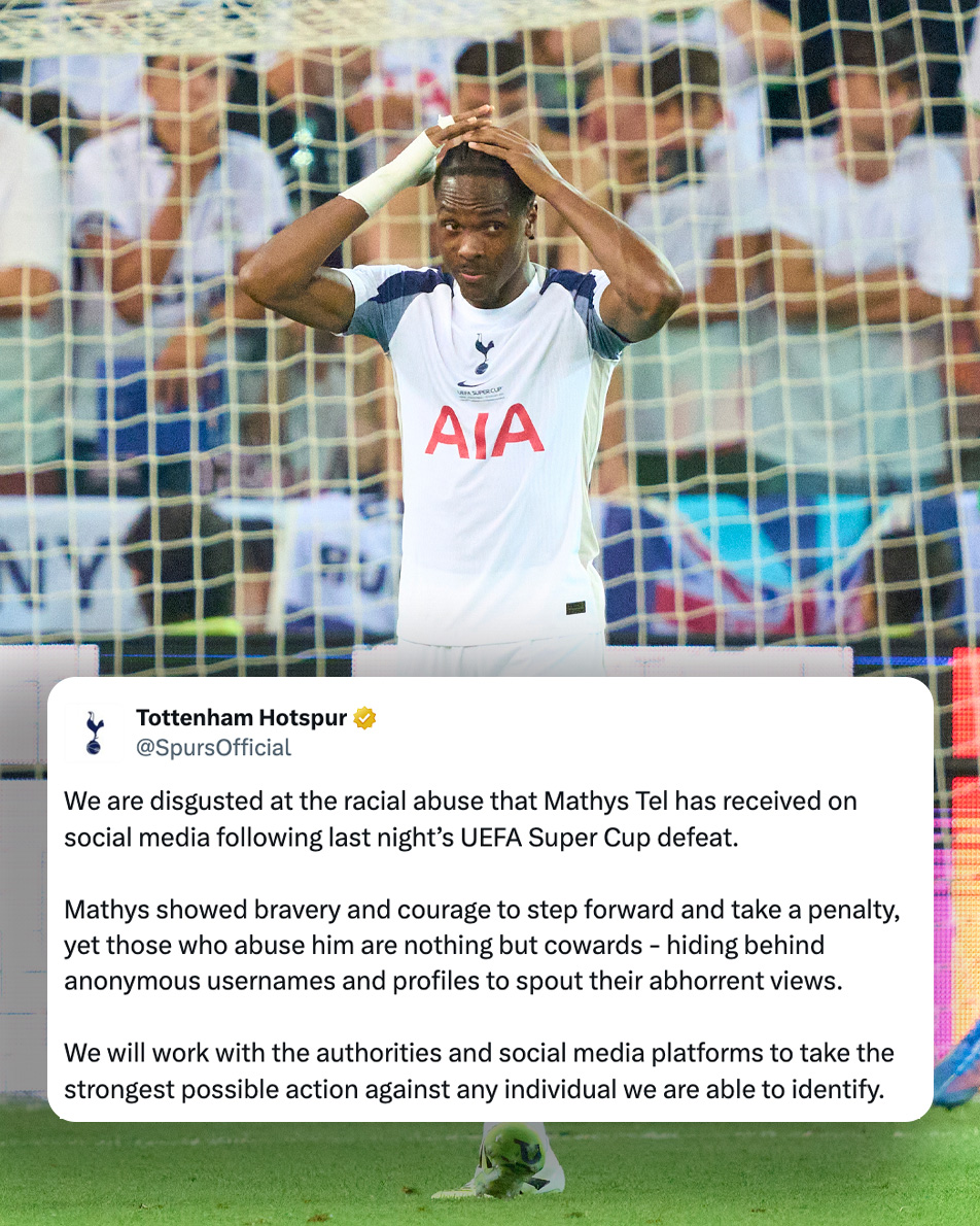 Tottenham Reacts: Racism Erupts After Tel's Penalty Miss —  Tottenham racism statement, Mathys Tel penalty incident, Super Cup online abuse 2025