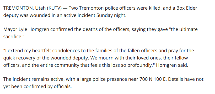 Tragedy Strikes: Officers Killed in Utah Shooting! —  police shooting Tremonton, officer fatalities Utah, Box Elder County incident