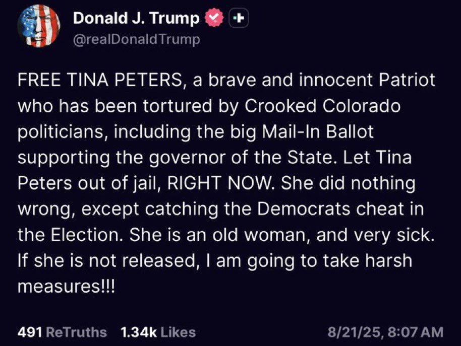 Trump's Threat: Release Tina Peters or Else! —  Tina Peters election fraud case, Trump threats Colorado officials, criminal justice reform 2025