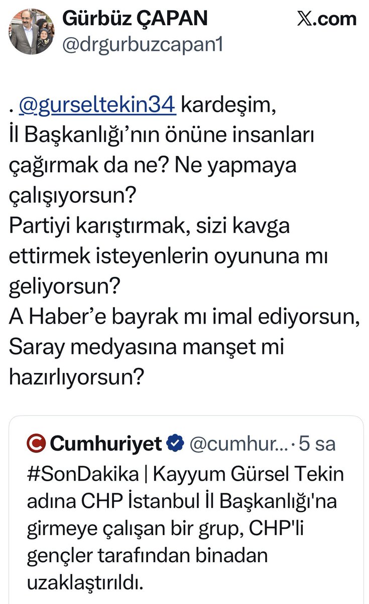 "Gürbüz Çapan'dan A Haber'e Sert Sözler: Bayrak mı İmal Ediyorsun?" —  Gürbüz Çapan sert sözler, Gürsel Tekin eleştirisi, A Haber medya manipülasyonu
