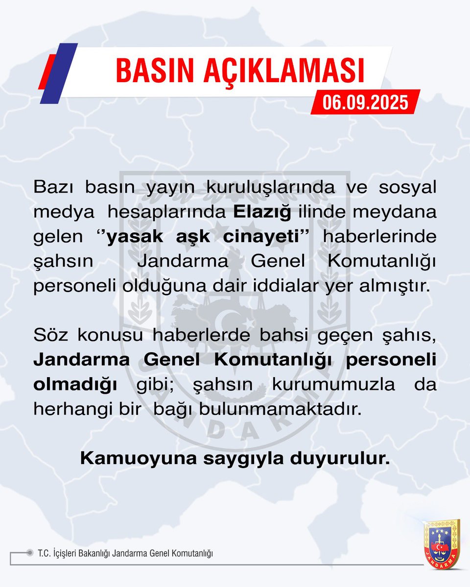 "Jandarma Personeli ile Yasak Aşk Cinayeti: Doğru mu?" —  Elazığ haberleri, Jandarma personeli, Yasak ilişki 
Jandarma Genel Komutanlığı haberleri, Elazığ cinayeti, Yalanlama 
Jandarma personeli iddiaları, Elazığ haberleri, Yasak ilişki