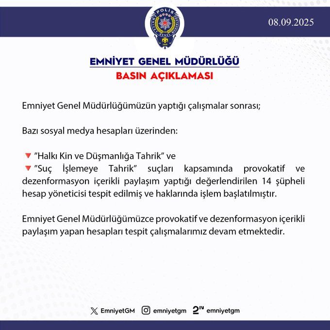 🔴 Skandal Açıklama: 14 Hesap Yöneticisine Ne Oldu? 🗣️ —  Protesto açıklaması, CHP İl Başkanlığı, 14 şüpheli, Provokatif paylaşım, Dezenformasyon, Hesap yöneticisi, İşlem başlatıldı
EGM açıklama, CHP protesto, Şüpheli hesaplar, Provokasyon, Dezenformasyon içerik, İşlem başlatıldı, Sosyal medya, Güvenlik önlemleri
CHP İl Başkanlığı protesto, Provokatif içerik, Hesap yöneticileri, Şüpheli işlem, EGM soruşturma, Dezenformasyon paylaşımlar, Güvenlik tedbirleri