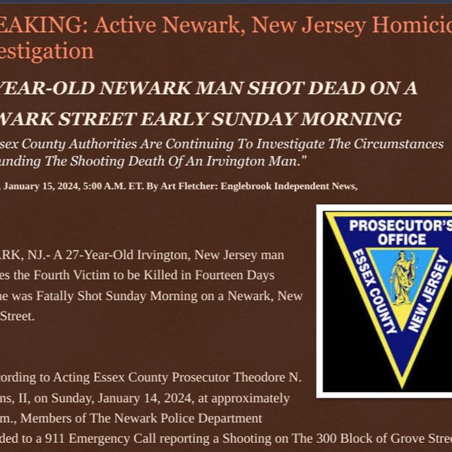 BREAKING Newark, NJ Homicide 27YearOld Man Shot Dead on Monday, Jan 15, 2024 County Local News