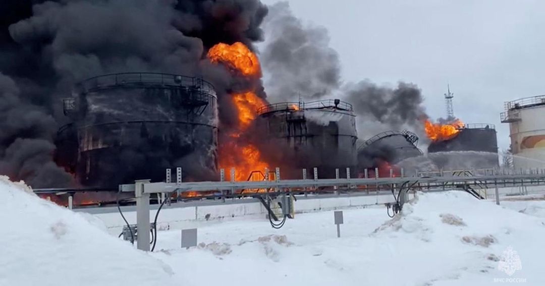 Russian Oil Depot Hit In Ukrainian Drone Attack Massive Fire Breaks   Russian Oil Depot Hit In Ukrainian Drone Attack Massive Fire 