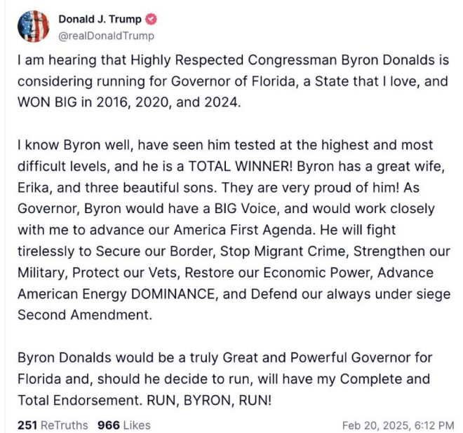 Trump's Shocking Endorsement: Byron Donalds for Florida Governor?