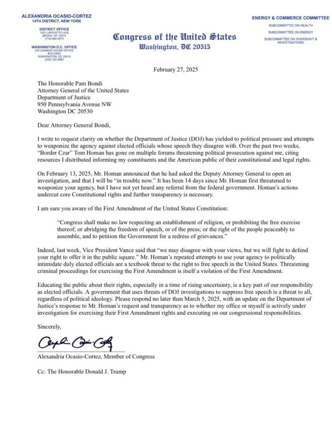BREAKING: AOC Accuses AG Bondi of Aiding Criminal Aliens!
