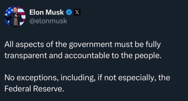 BREAKING: Elon Musk Proposes Auditing Fed with DOGE's Help!