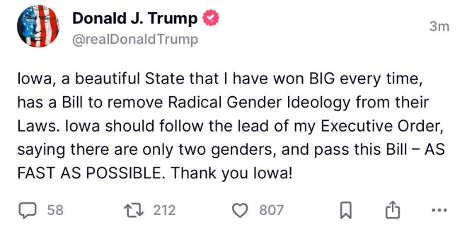 BREAKING: Trump Demands Iowa Pass Controversial 2-Gender Bill!