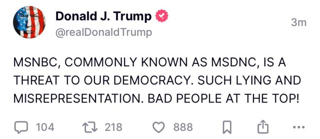 🚨BREAKING: Trump Labels MSNBC a 'Democracy Threat' Today!